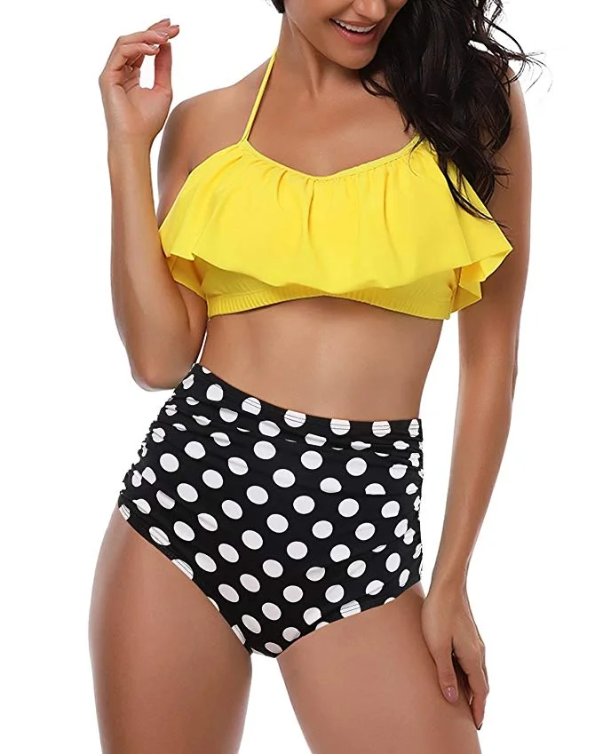 WOMENS HIGH WAIST FLOUNCED 2-PIECE BIKINI SET FOR $11.99