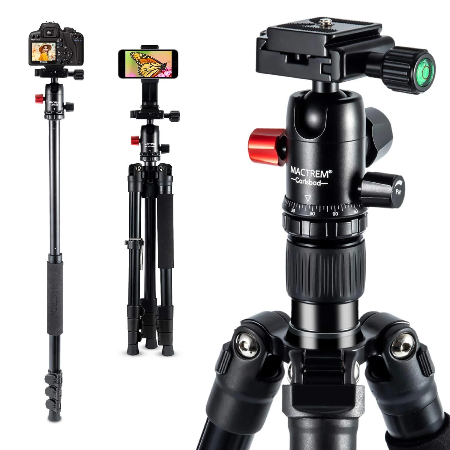 62-INCH LIGHTWEIGHT TRAVEL CAMERA TRIPOD WITH STABLE PLUS TECH FOR $30.44