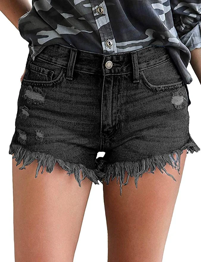 WOMEN'S MID RISE DISTRESSED RAW HEM DENIM SHORTS FOR $8.80