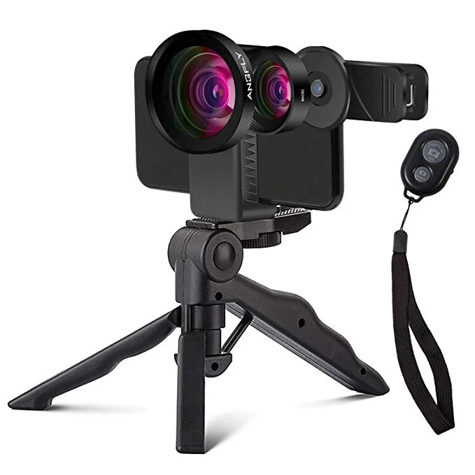 SUPER WIDE ANGLE AND MACRO CELL PHONE LENS WITH FLEXIBLE PHONE TRIPOD AND REMOTE SHUTTER FOR $8.80