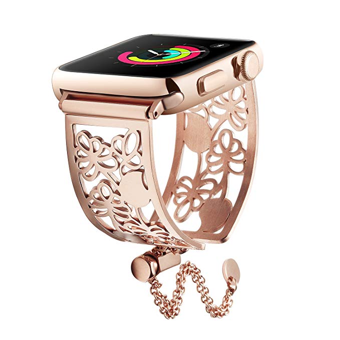 STAINLESS STEEL FLORAL BRACELET APPLE WATCH BAND FOR $8.99