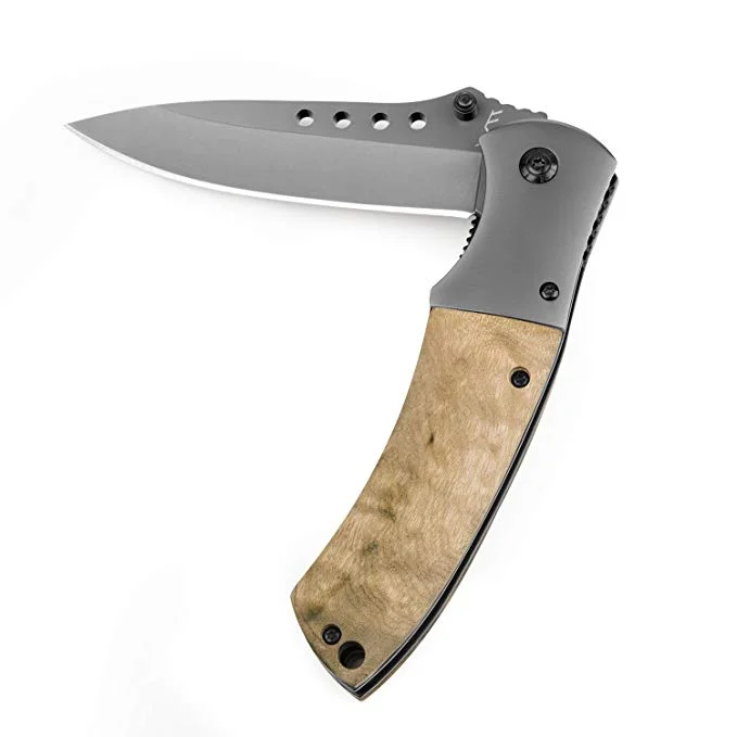 POCKET FOLDING KNIFE WITH WOOD HANDLE FOR $5.60