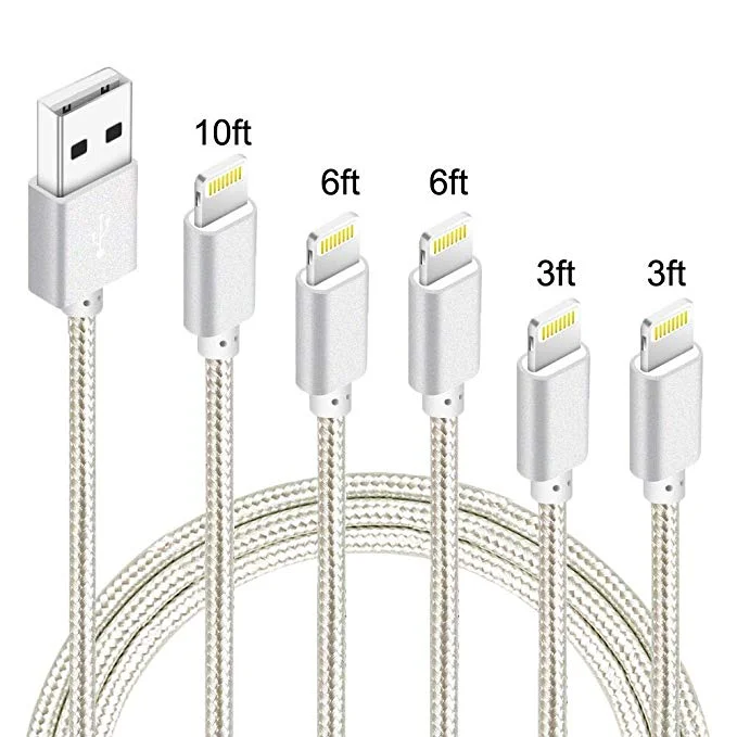 NYLON BRAIDED IPHONE CHARGING CABLES (5 PACK) FOR $10.00