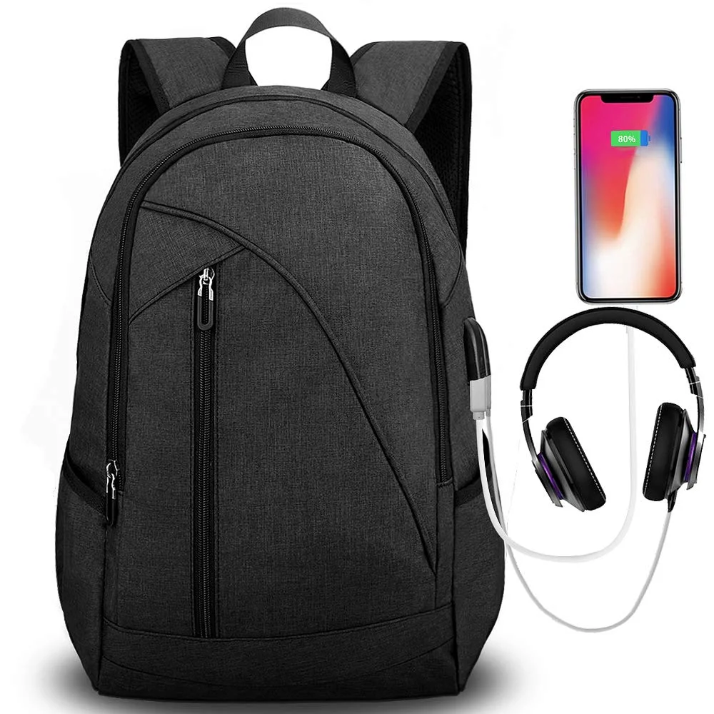 WATER RESISTANT LAPTOP BACKPACK WITH USB CHARGING PORT AND HEADPHONE PORT FOR $18.49