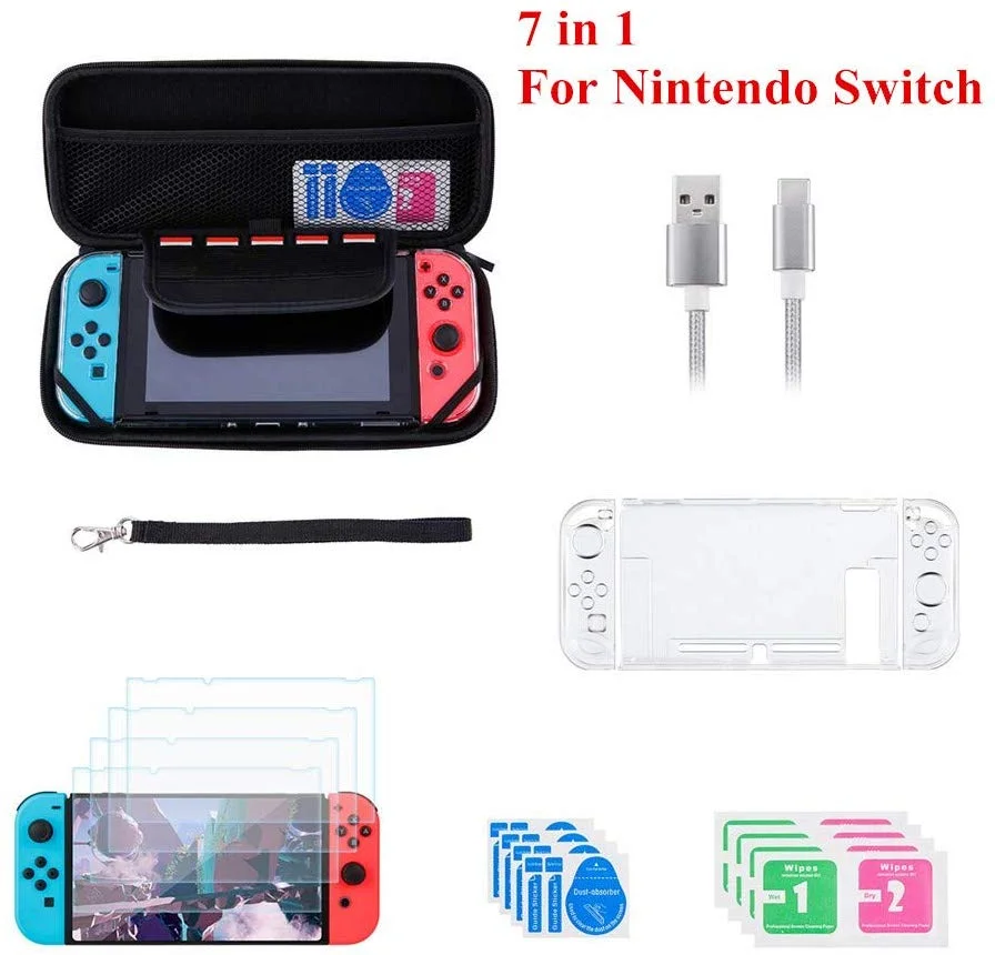 7-IN-1 NINTENDO SWITCH ACCESSORIES STARTER KIT WITH PORTABLE CARRYING CASE FOR $10.40