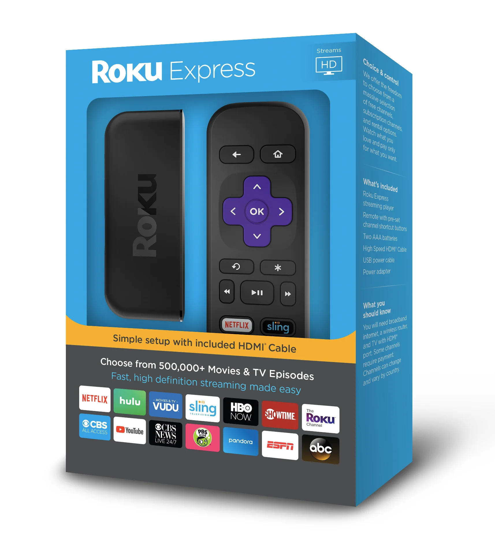 ROKU EXPRESS HD + 30-DAY FREE TRIAL OF SLING INCLUDING CLOUD DVR FOR $24.99