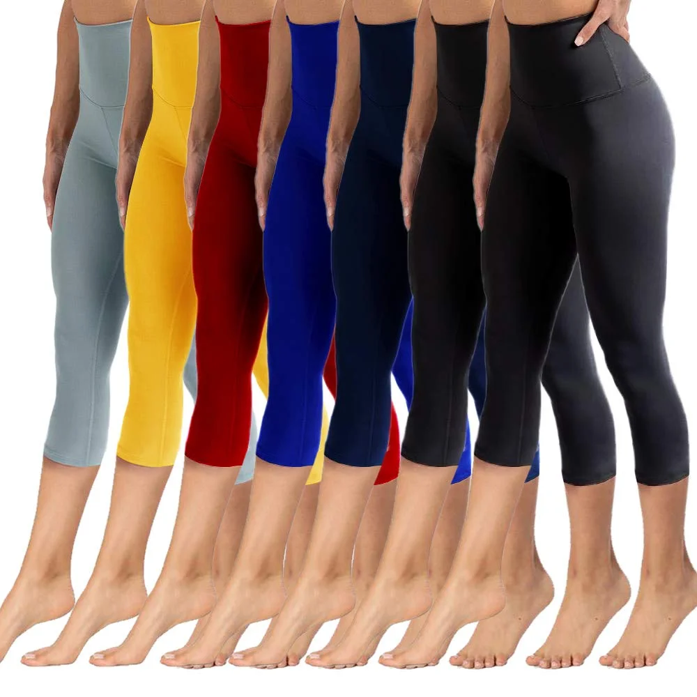 7 PAIRS OF WOMENS HIGH WAISTED SOFT CAPRI LEGGINGS FOR $20.29