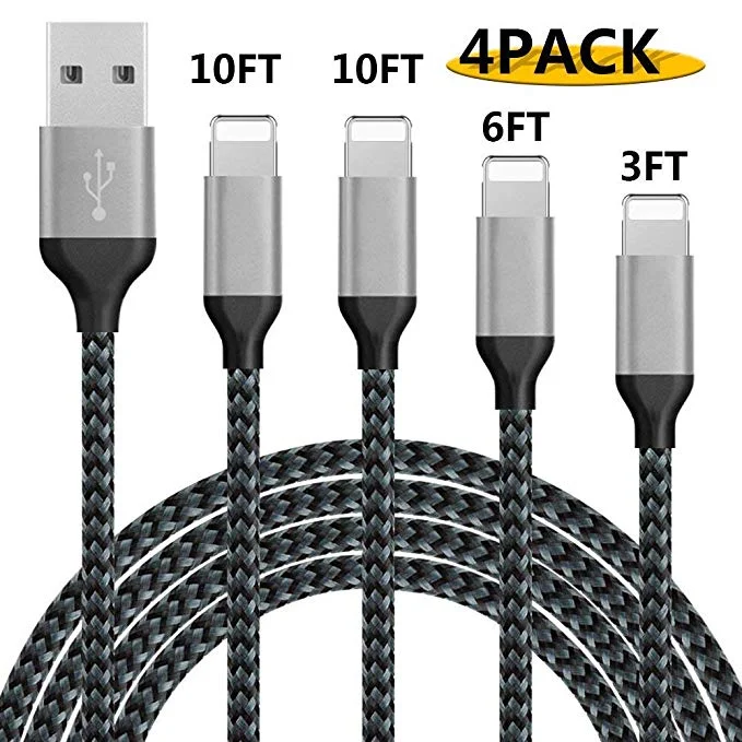 NYLON BRAIDED IPHONE CHARGING CABLES (4 PACK) FOR $6.29