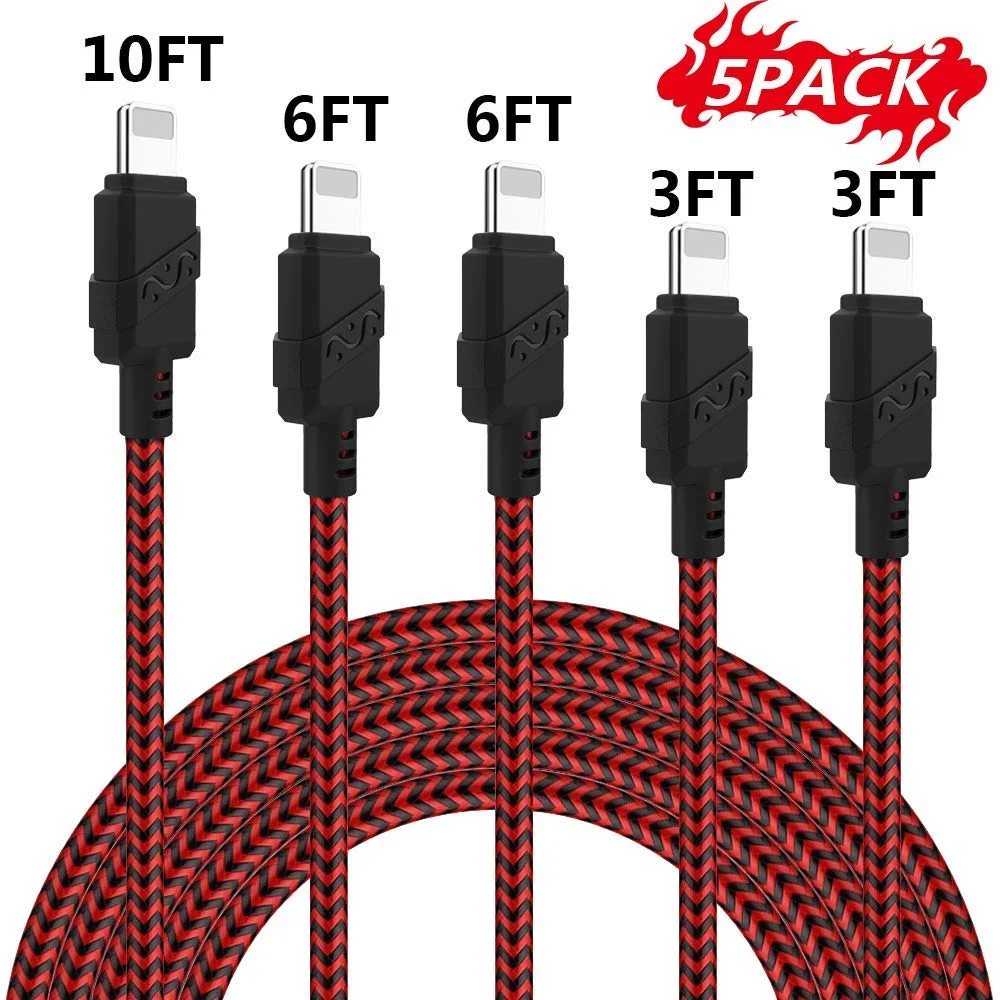5 PACK OF EXTRA LONG IPHONE CHARGING CABLES FOR $6.99