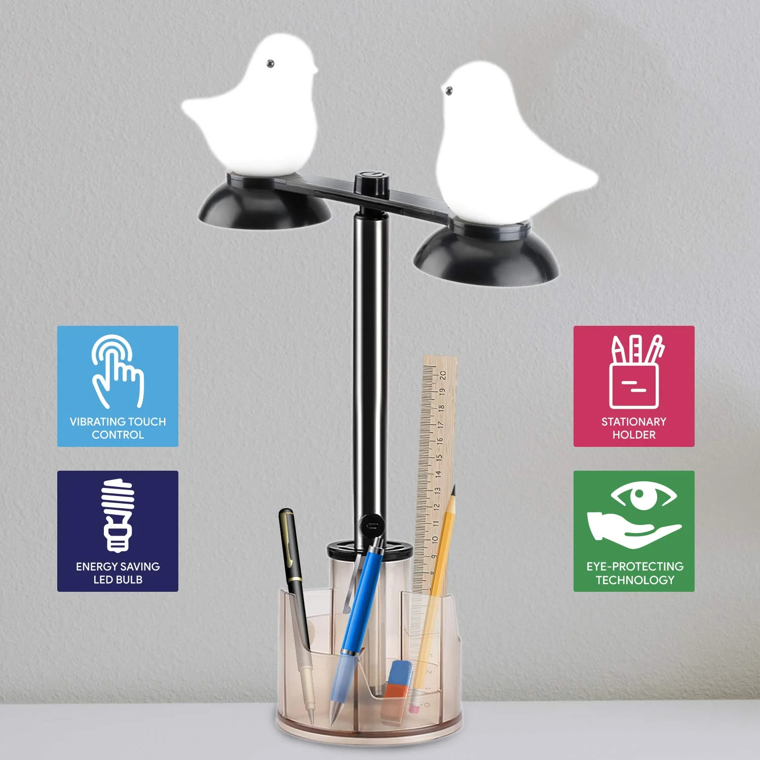 BIRD SHAPED SMART TOUCH CONTROL TABLE LAMP WITH PEN HOLDER FOR $9.99
