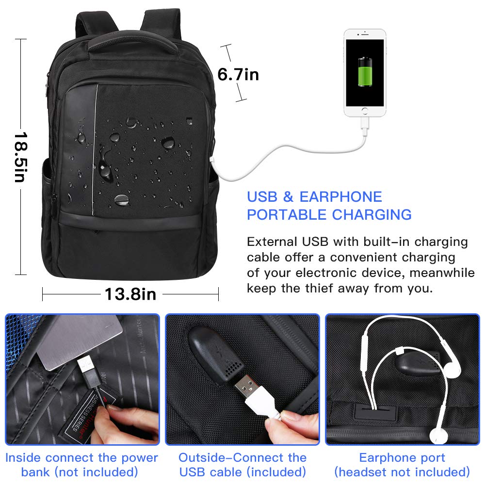 WATER RESISTANT ANTI-THEFT LAPTOP BACKPACK WITH USB PORT AND HEADPHONE INTERFACE FOR $15.99