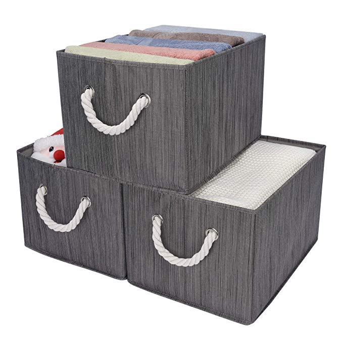 3 PACK OF DECORATIVE STORAGE BINS WITH HANDLES FOR $16.99
