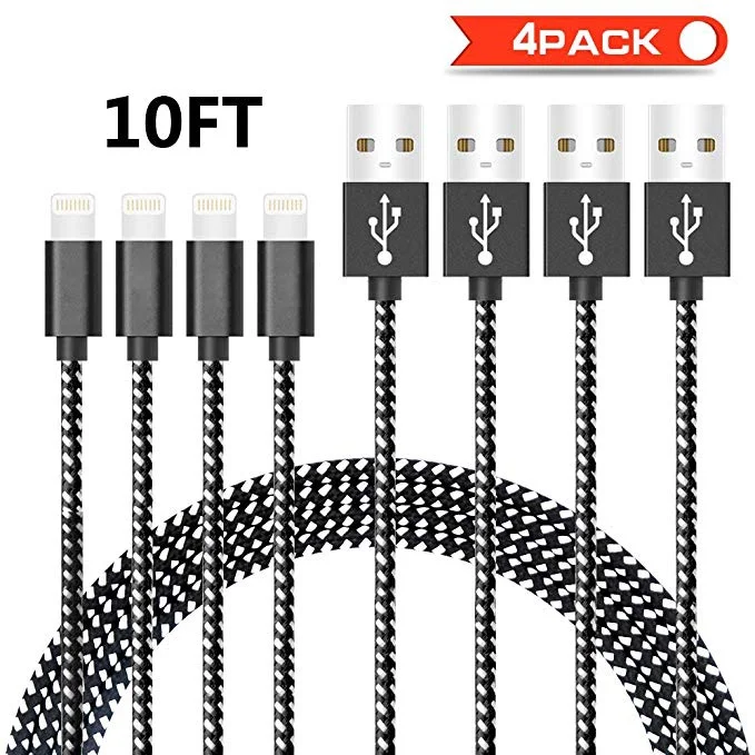 4 PACK OF 10-FEET IPHONE CHARGING CABLES FOR $10.49