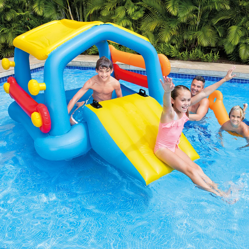 INTEX INFLATABLE ISLAND WITH SLIDE WITH REMOVABLE SIDE NOODLES FOR $45.69