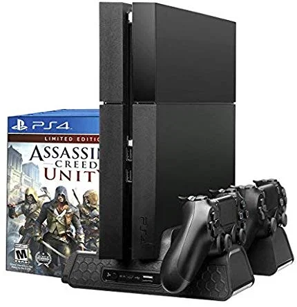 COOLING DOCK FOR PS4/ PS4 SLIM/ PS4 PRO WITH DUAL CONTROLLER CHARGER STATION, 3 COOLING FANS AND 12 GAME DISC STORAGE FOR $15.00