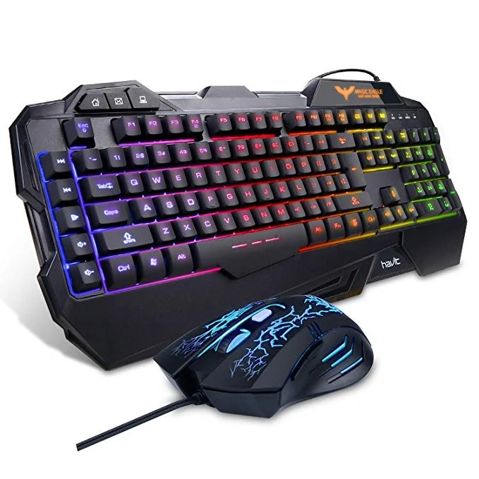 RAINBOW BACKLIT WIRED GAMING KEYBOARD AND MOUSE COMBO FOR $17.49