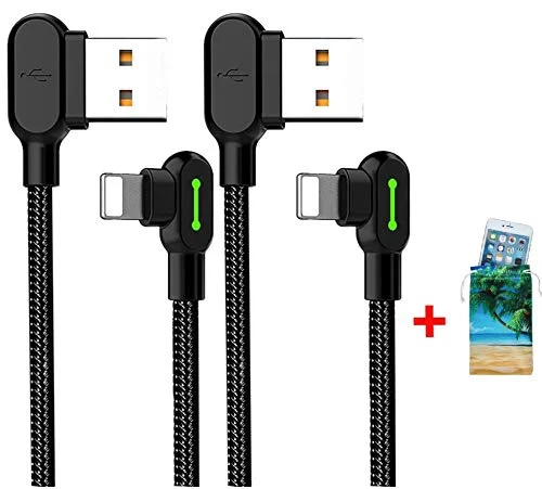 2 PACK OF NYLON BRAIDED 90-DEGREE RIGHT ANGLE IPHONE CHARGING CABLES + CARRY BAG FOR $8.38