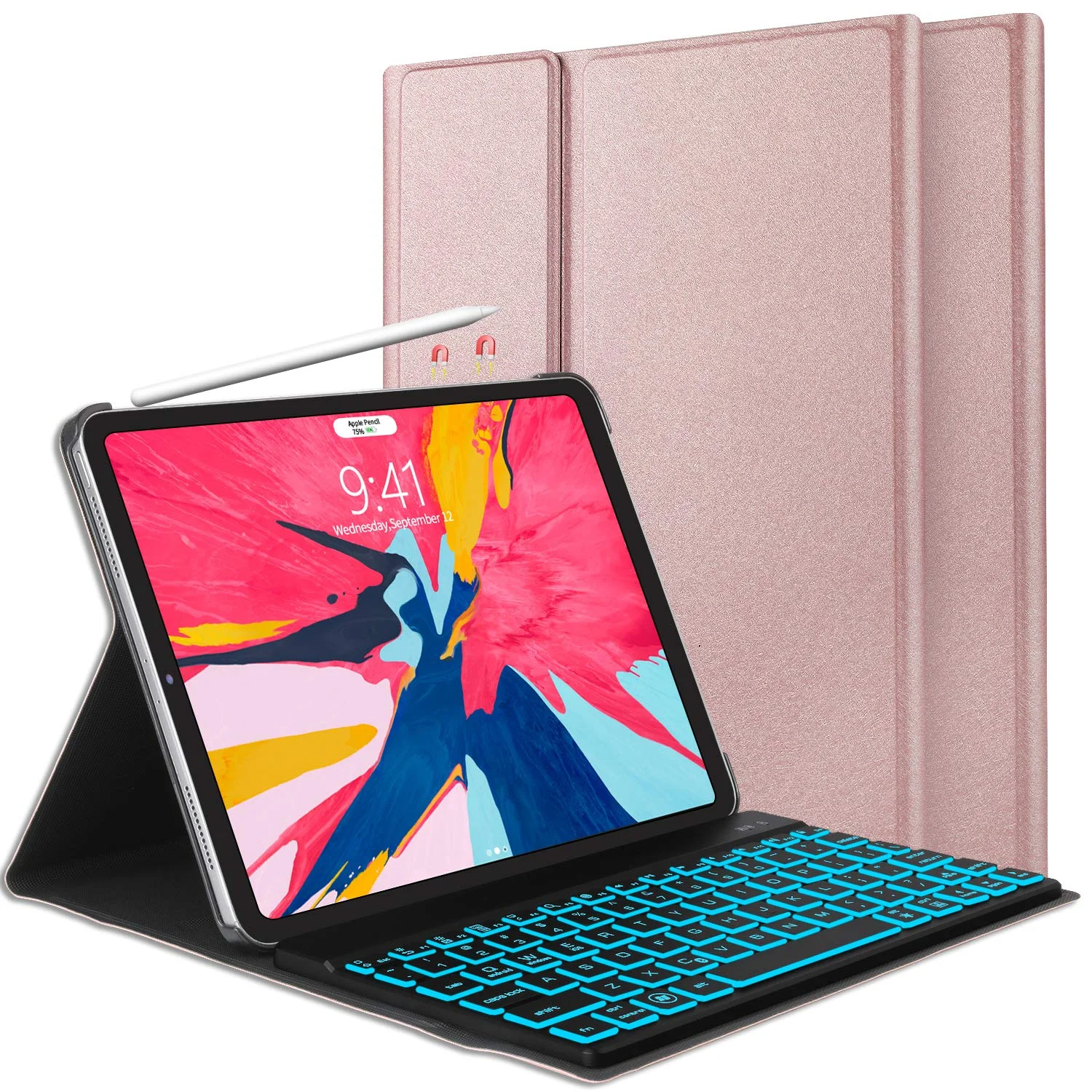 IPAD / IPAD PRO 360-DEGREE ROTATING CASE WITH 7-COLOR BACKLIT DETACHABLE KEYBOARD FOR $4.00
