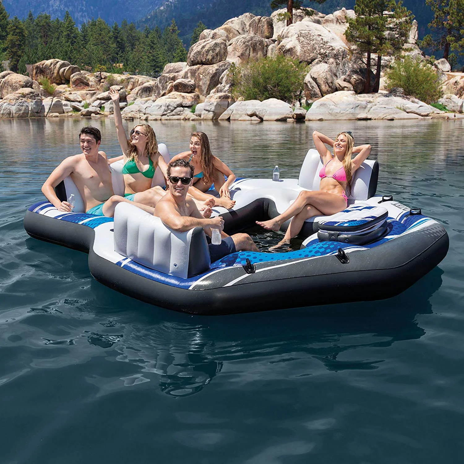 INTEX BLUE TROPICAL ISLAND 5 SEAT FLOATING LOUNGE RAFT W/ 4 CUP HOLDERS FOR $124.99
