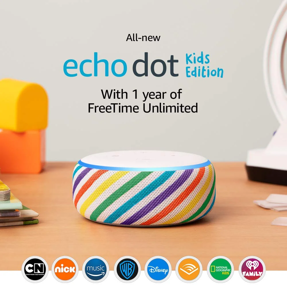 ALL-NEW ECHO DOT KIDS EDITION + 1-YEAR OF AMAZON FREETIME UNLIMITED FOR $69.99