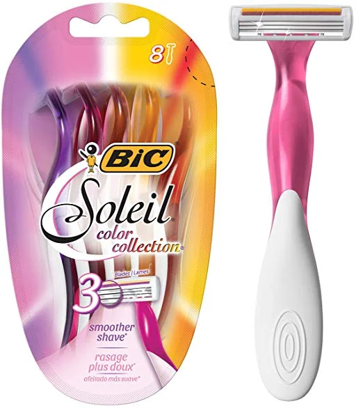8 COUNT OF BIC SOLEIL COLOR COLLECTION WOMEN'S DISPOSABLE RAZOR, 3 BLADE FOR $3.69