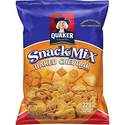 40 BAGS OF QUAKER BAKED CHEDDAR SNACK MIX FOR $11.30