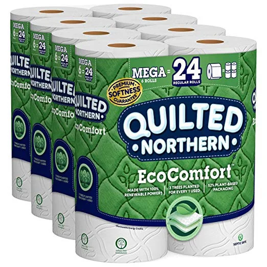 24 MEGA ROLLS OF QUILTED NORTHERN ECOCOMFORT TOILET PAPER FOR $14.87