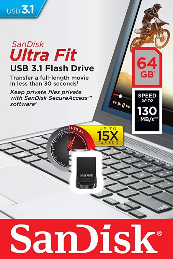 SANDISK 64GB ULTRA FIT USB 3.1 FLASH DRIVE FOR $9.99