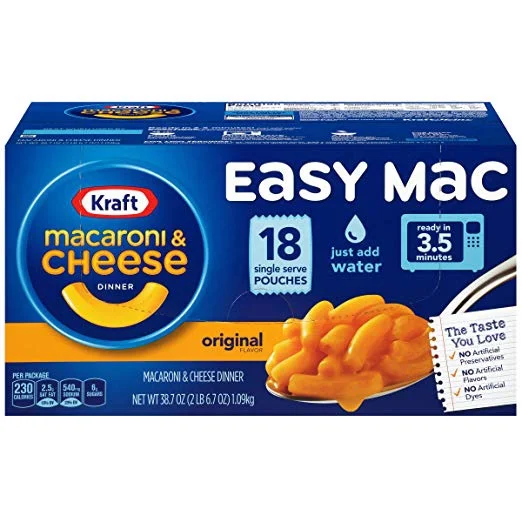 18 PACK - KRAFT EASY MAC MICROWAVABLE MACARONI &amp; CHEESE FOR $5.68