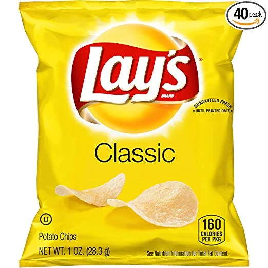 40 SNACK BAGS OF LAYS CLASSIC POTATO CHIPS FOR $10.48