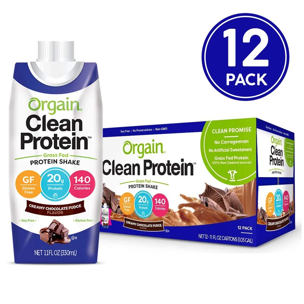 12 PACK OF CREAMY CHOCOLATE FUDGE ORGAIN GRASS FED CLEAN PROTEIN SHAKES FOR $12.58