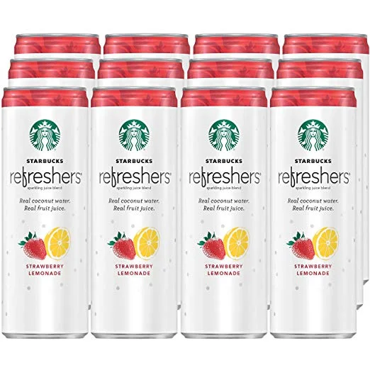 12 CANS OF STARBUCKS REFRESHERS STRAWBERRY LEMONADE WITH COCONUT WATER SPARKLING JUICE FOR $13.05