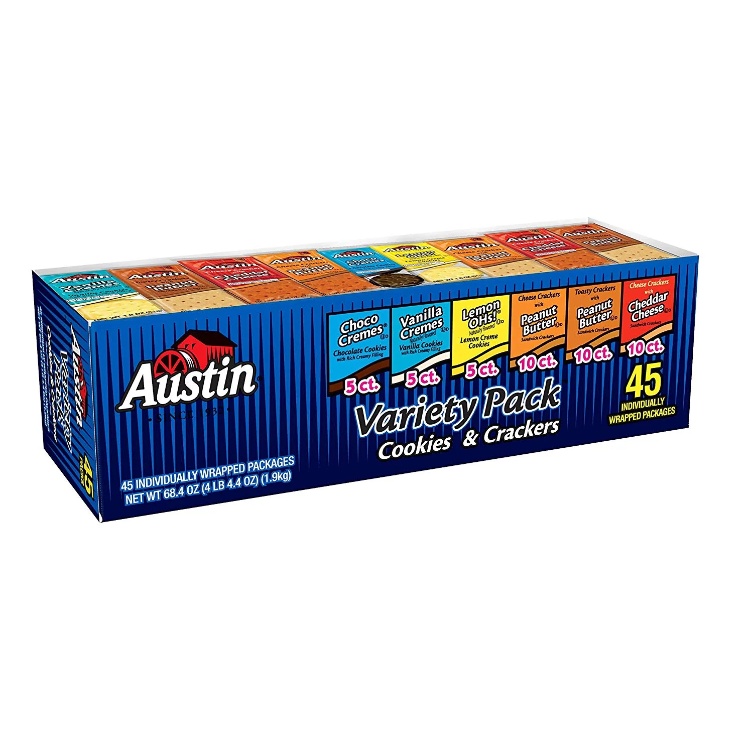 45 PACK OF AUSTIN, COOKIES AND CRACKERS, VARIETY PACK FOR $9.49