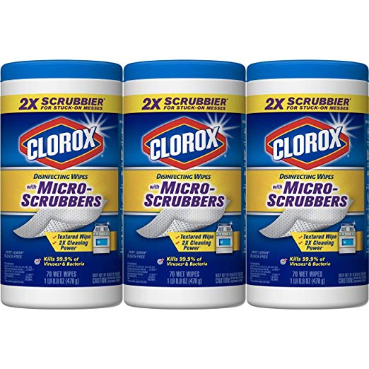 3-PACK OF 70-COUNT CLOROX DISINFECTING WIPES WITH MICRO-SCRUBBERS FOR $9.22