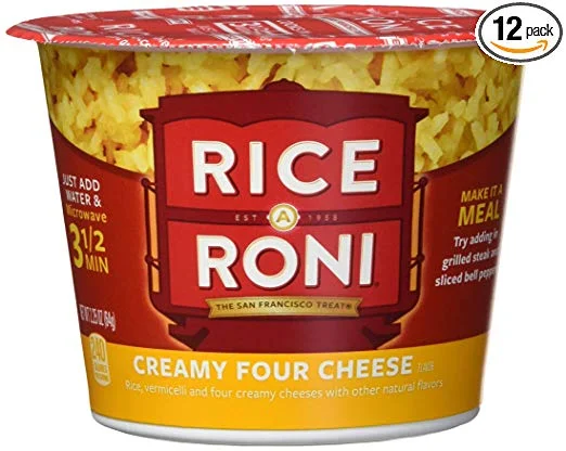 12 PACK OF RICE A RONI CREAMY FOUR CHEESE INDIVIDUAL CUPS FOR $7.66