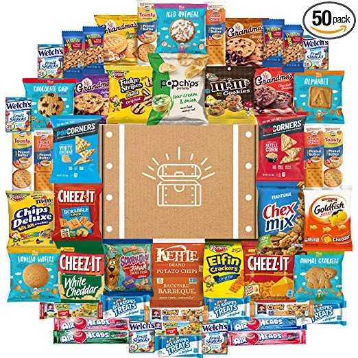 50 PACK OF COOKIES, CHIPS &amp; CANDIES ULTIMATE SNACKS CARE PACKAGE FOR $23.74
