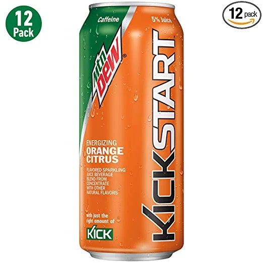 12 PACK OF ORANGE CITRUS MOUNTAIN DEW KICKSTART FOR $11.13