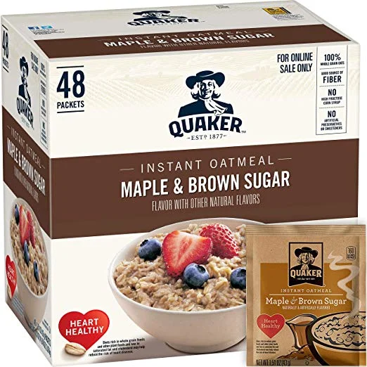 48 PACKS OF QUAKER MAPLE BROWN SUGAR INSTANT OATMEAL FOR $9.10