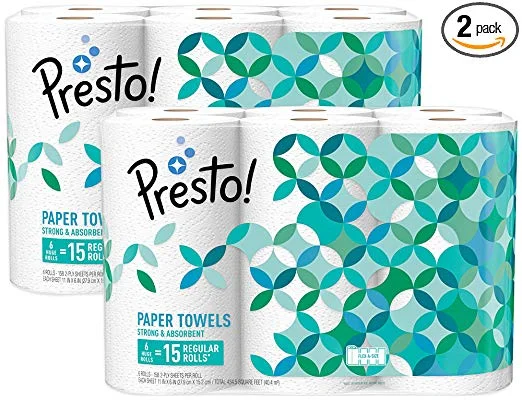 12 HUGE ROLLS OF PRESTO! FLEX-A-SIZE PAPER TOWELS FOR $18.88