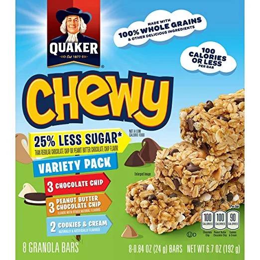 QUAKER CHEWY GRANOLA BARS REDUCED SUGAR VARIETY PACK FOR $2.49