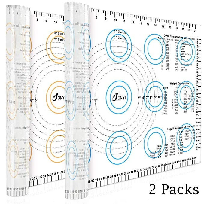 2 PACK OF SILICONE BAKING MATS WITH MEASUREMENTS FOR $7.79