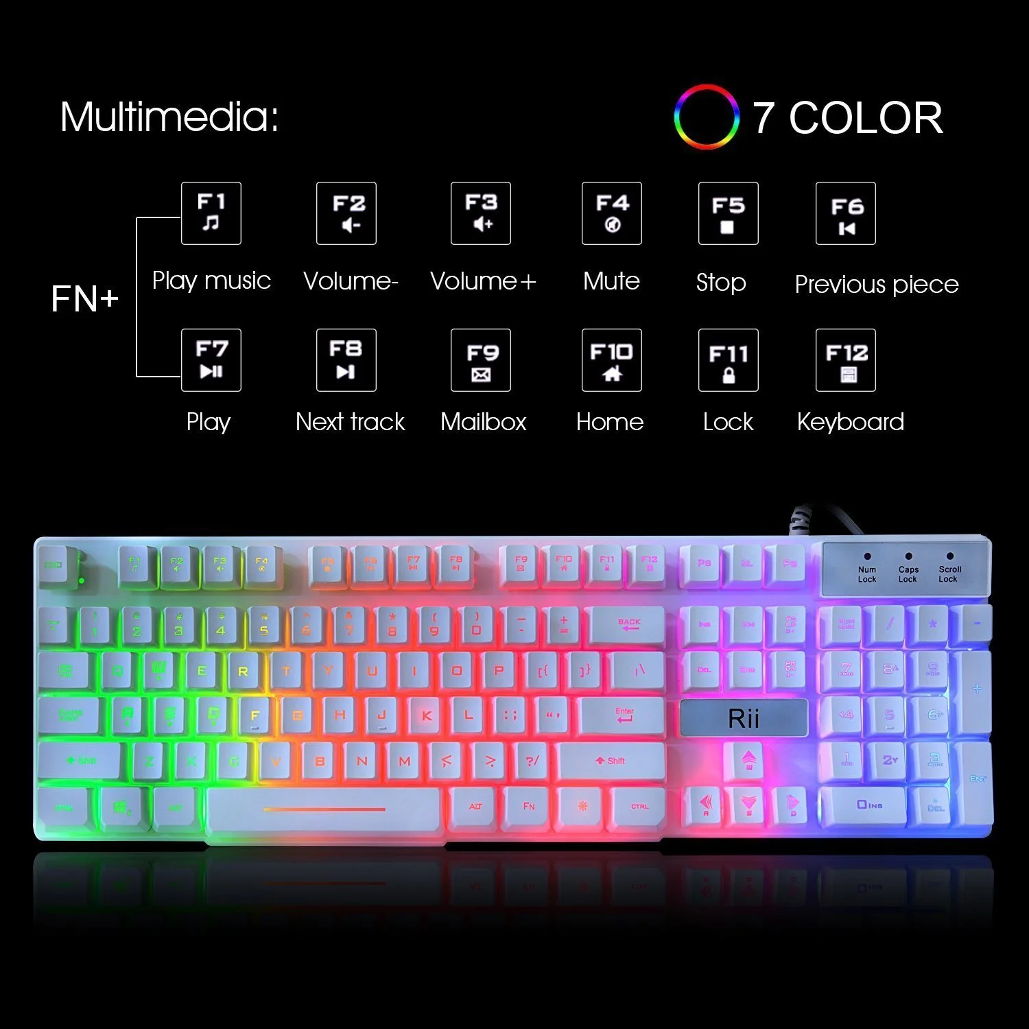 RAINBOW LED BACKLIT LARGE SIZE MECHANICAL KEYBOARD FOR $7.49