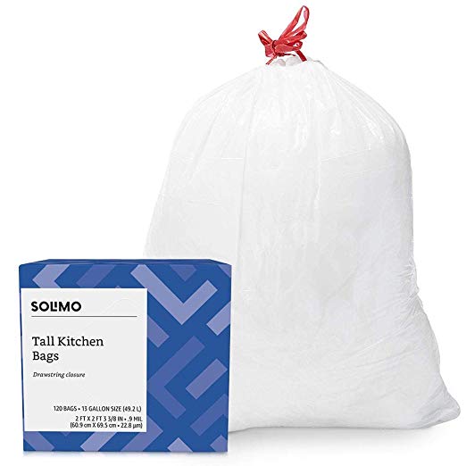 120 PACK OF 13-GALLON SOLIMO TALL KITCHEN DRAWSTRING TRASH BAGS FOR $11.02