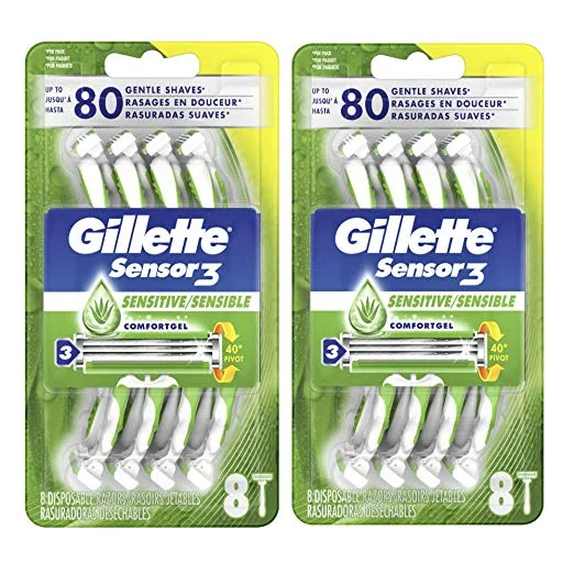 GILLETTE SENSOR3 SENSITIVE MEN'S DISPOSABLE RAZORS (2 PACK OF 8) FOR $12.90