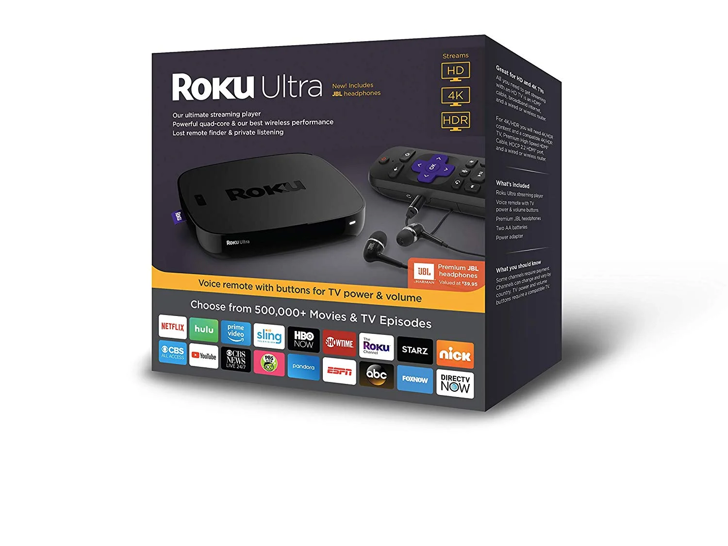 ROKU ULTRA | HD/4K/HDR STREAMING MEDIA PLAYER WITH JBL HEADPHONES FOR $69.00