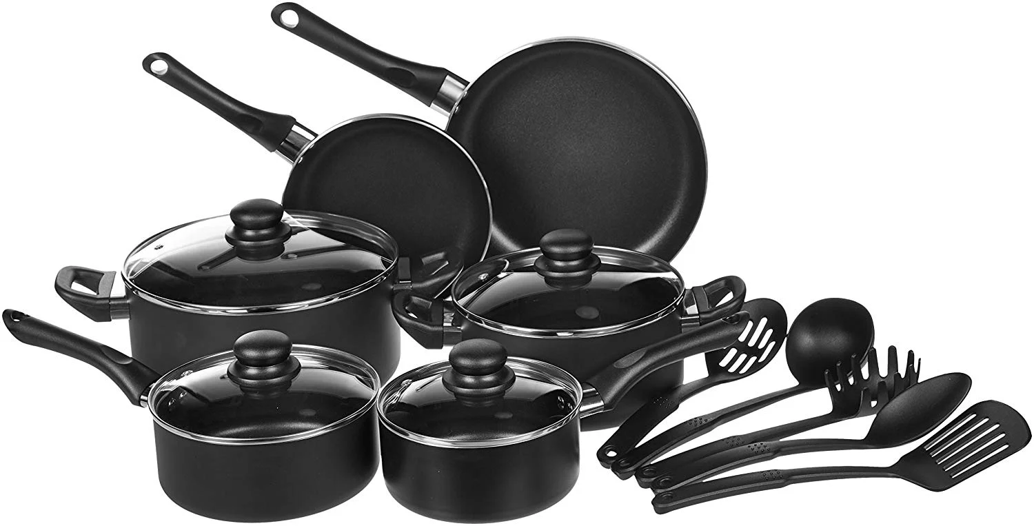 AMAZONBASICS 15-PIECE NON-STICK KITCHEN COOKWARE SET FOR $34.99