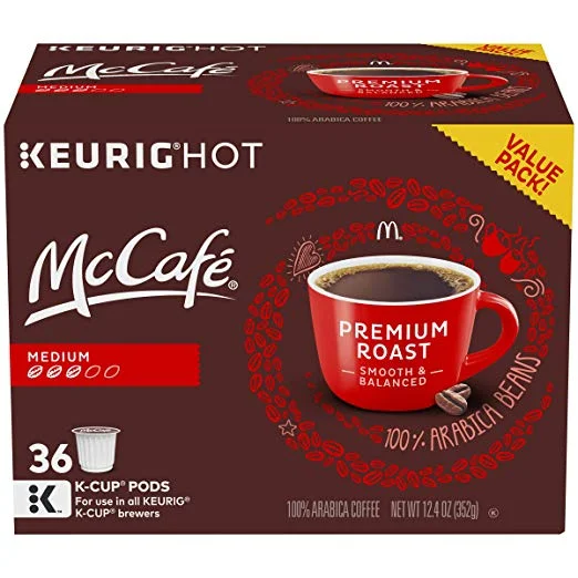36-COUNT OF MCCAFE PREMIUM ROAST KEURIG K CUP COFFEE PODS FOR $10.75