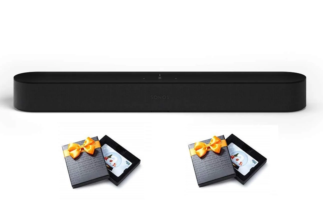 SONOS BEAM - SMART TV SOUND BAR + 2 - $50 AMAZON GIFT CARDS&nbsp;FOR $359.00