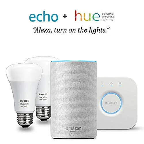 ECHO (2ND GEN) - SANDSTONE WITH PHILIPS HUE WHITE AND COLOR SMART LIGHT BULB STARTER KIT&nbsp;FOR $149.98