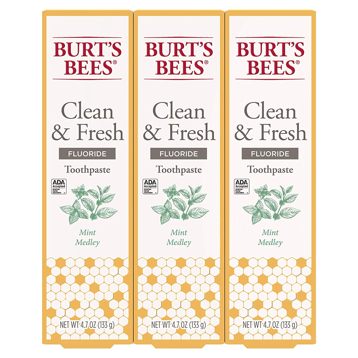 3 PACK OF BURT'S BEES TOOTHPASTE, NATURAL FLAVOR WITH FLUORIDE CLEAN &amp; FRESH FOR $9.45